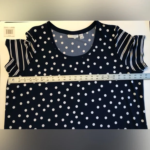 SUSAN GRAVER Blouse Womens 2X Top Polka Navy White - Picture 5 of 6